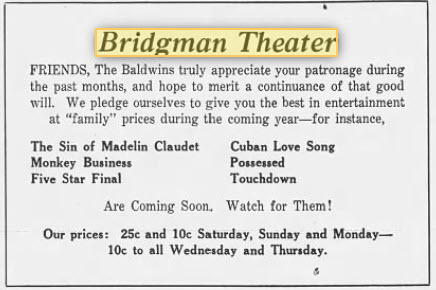Bridgman Theatre - 31 DEC 1931